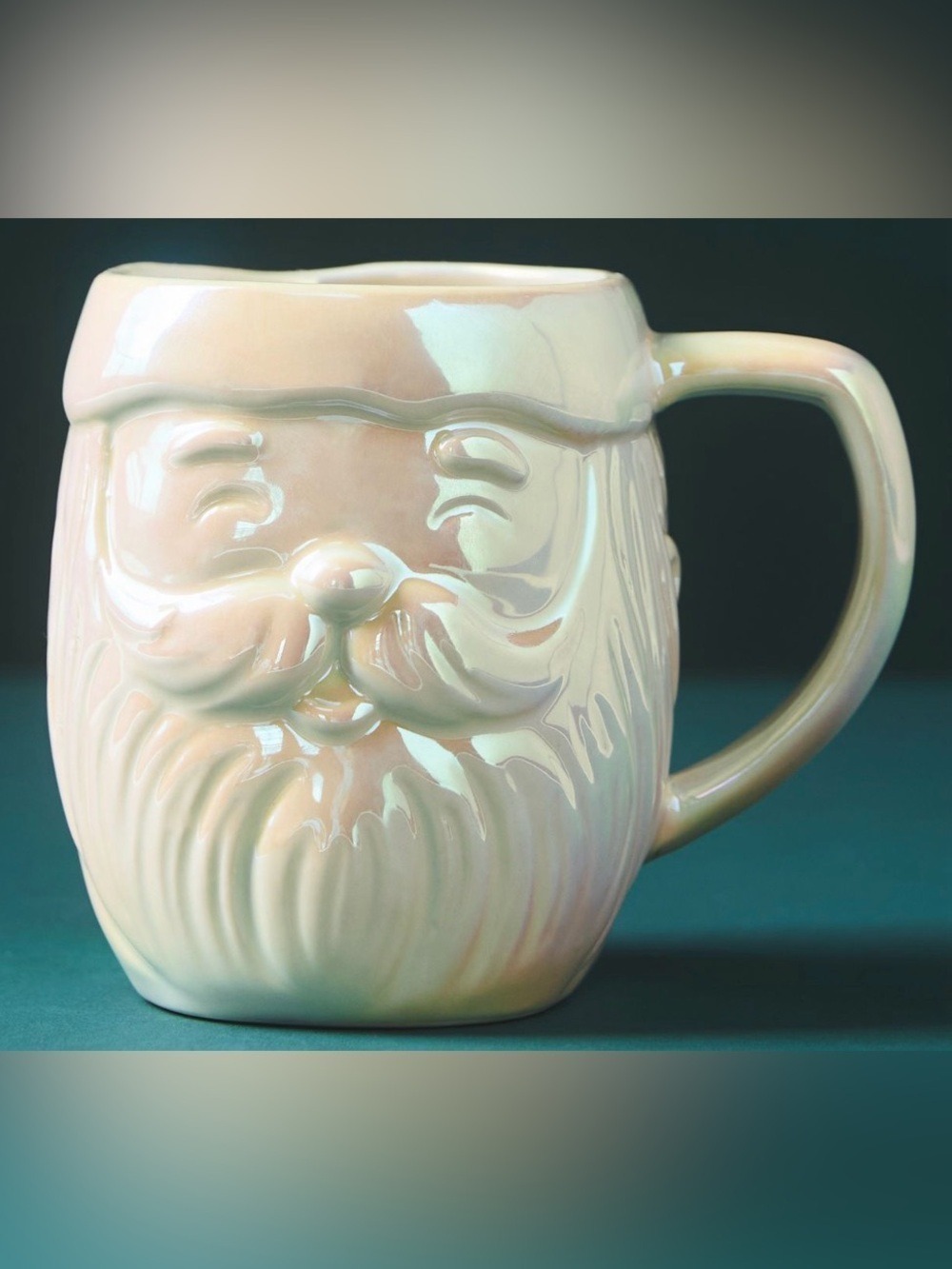 Anthropologie Iridescent Santa Claus Mug - Pearlescent White Christmas Mug